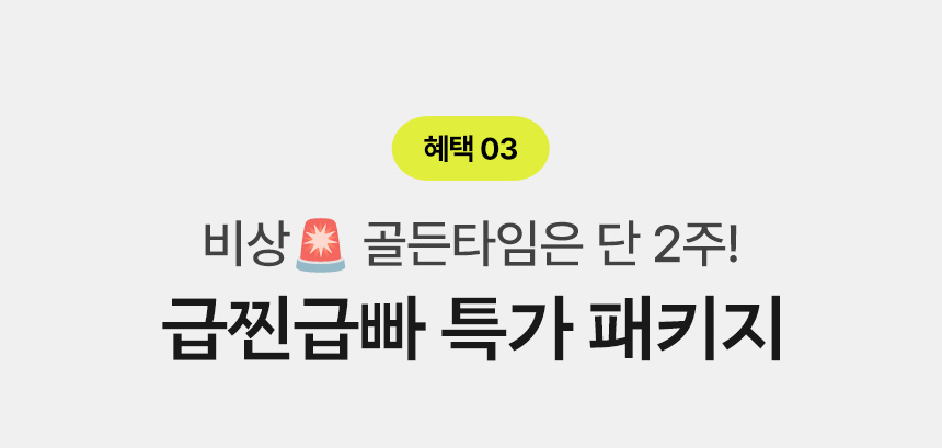 혜택 03.비상! 골든타임은 단 2주! 급찐급빠 특가 패키지
